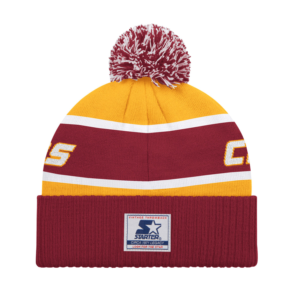 WASHINGTON COMMANDERS MEN'S STARTER LEGACY CUFFED KNIT WITH POM - GOLD/BURGUNDY