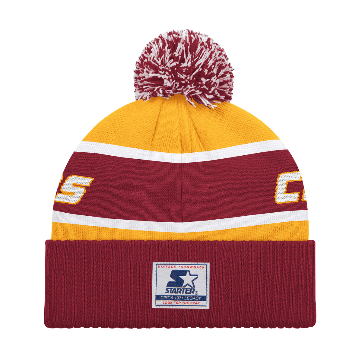 WASHINGTON COMMANDERS MEN'S STARTER LEGACY CUFFED KNIT WITH POM - GOLD/BURGUNDY
