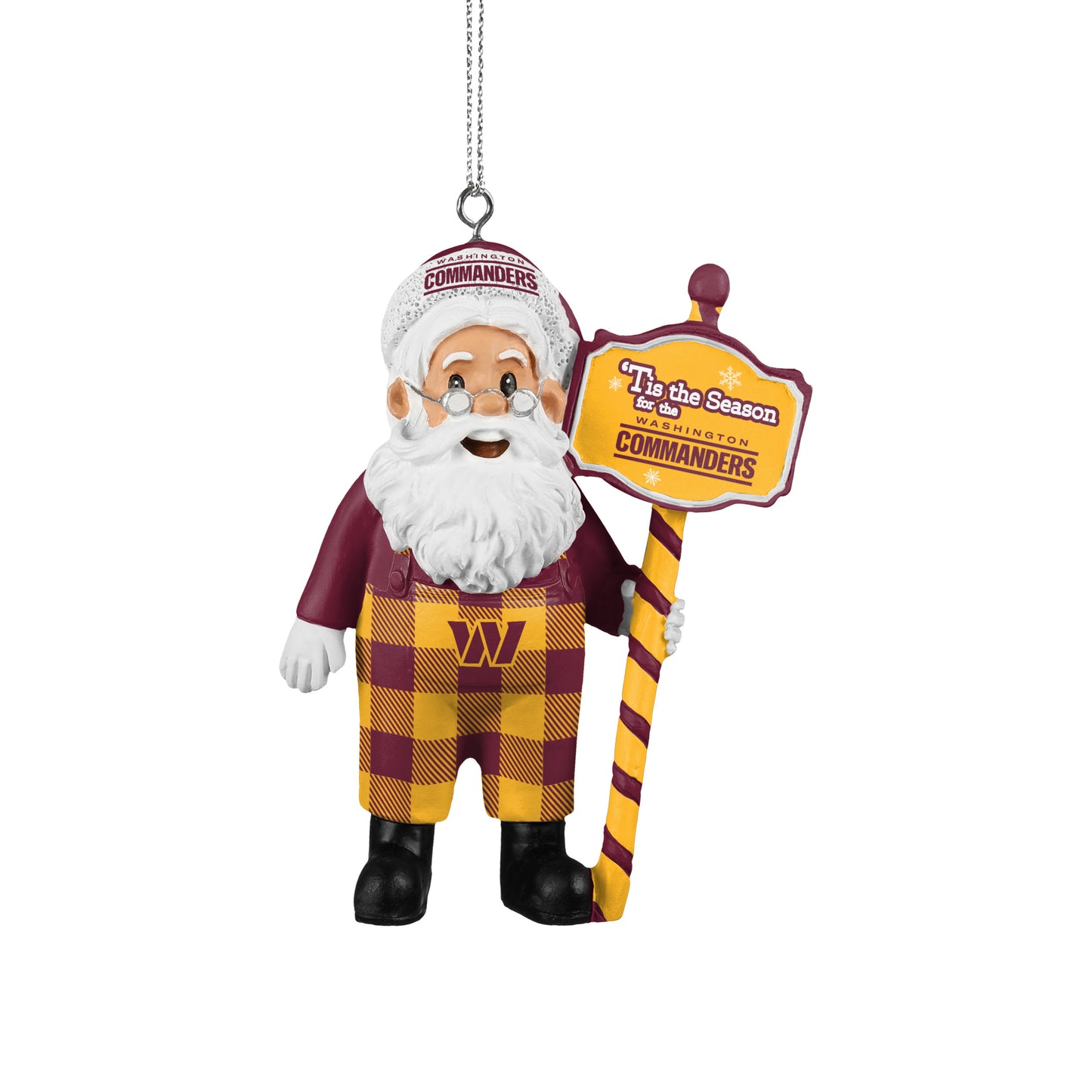WASHINGTON COMMANDERS SANTA OVERALLS ORNAMENT