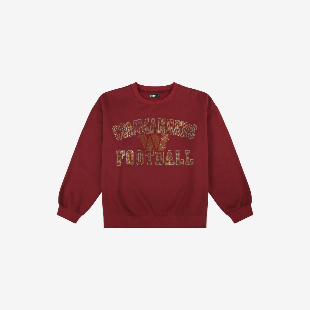 WASHINGTON COMMANDERS WOMEN'S FOCO RHINESTONE LOGO OVERSIZED CREW NECK SWEATSHIRT - RED