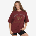 WASHINGTON COMMANDERS WOMEN'S FOCO RHINESTONE LOGO OVERSIZED T-SHIRT - BURGUNDY