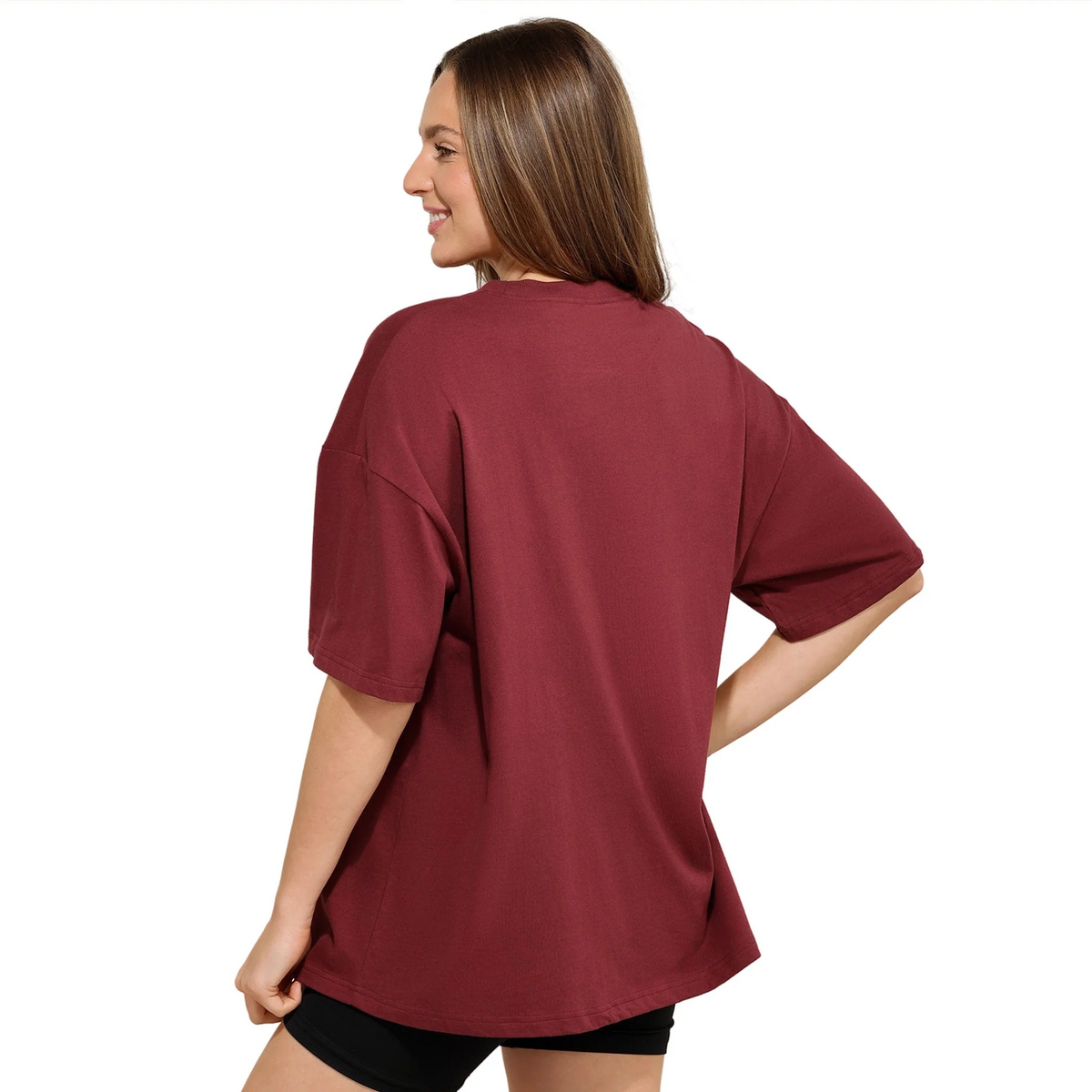 WASHINGTON COMMANDERS WOMEN'S FOCO RHINESTONE LOGO OVERSIZED T-SHIRT - BURGUNDY