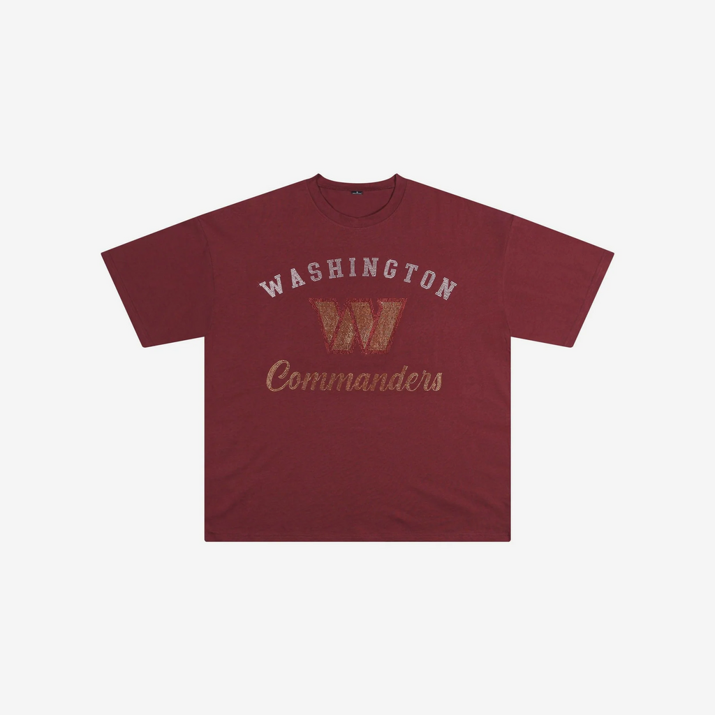 WASHINGTON COMMANDERS WOMEN'S FOCO RHINESTONE LOGO OVERSIZED T-SHIRT - BURGUNDY