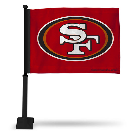 SAN FRANCISCO 49ERS CAR FLAG - RED FLAG WITH BLACK POLE