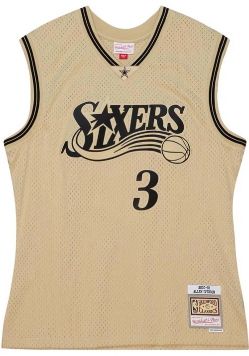 ALLEN IVERSON MEN'S PHILADELPHIA 76ERS MITCHELL & NESS SWINGMAN JERSEY - KHAKI