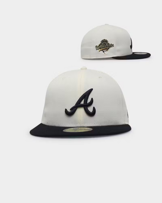 ATLANTA BRAVES RETRO PATCH 59FIFTY FITTED HAT - CREAM/ NAVY