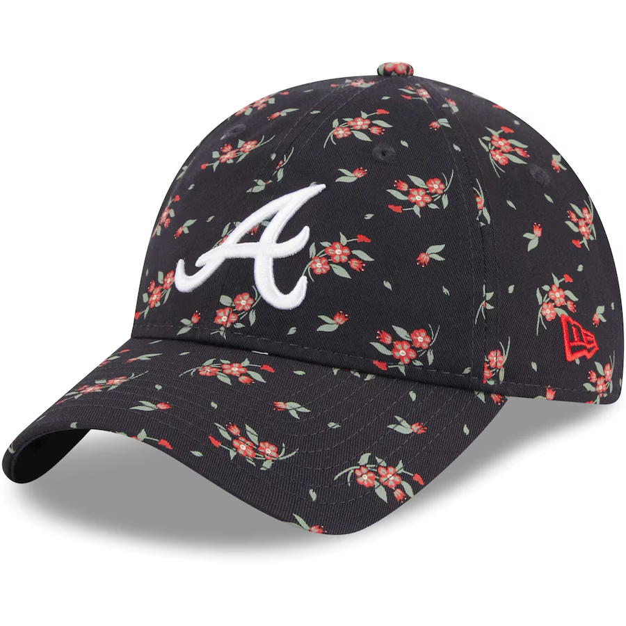 ATLANTA BRAVES WOMEN'S BLOOM 9TWENTY ADJUSTABLE HAT - NAVY