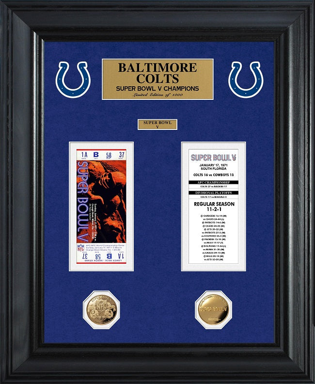 BALTIMORE COLTS SUPER BOWL CHAMPIONS DELUXE GOLD COIN TICKET COLLECTION