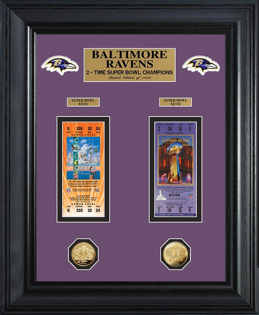 COLECCIÓN DE BOLETOS CON MONEDAS DE ORO DELUXE DE LOS CAMPEONES DEL SUPER BOWL DE LOS CUERVOS DE BALTIMORE