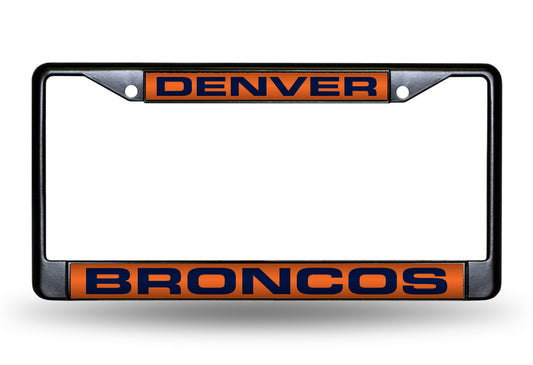 DENVER BRONCOS BLACK LASER LICENSE PLATE FRAME