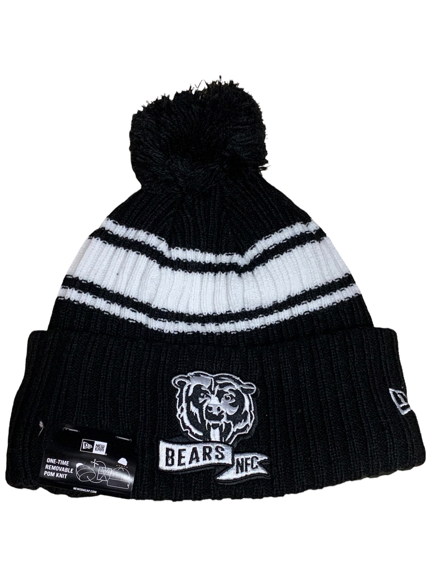 CHICAGO BEARS 2022 SIDELINE SPORT CUFFED POM KNIT -BLACK/WHITE