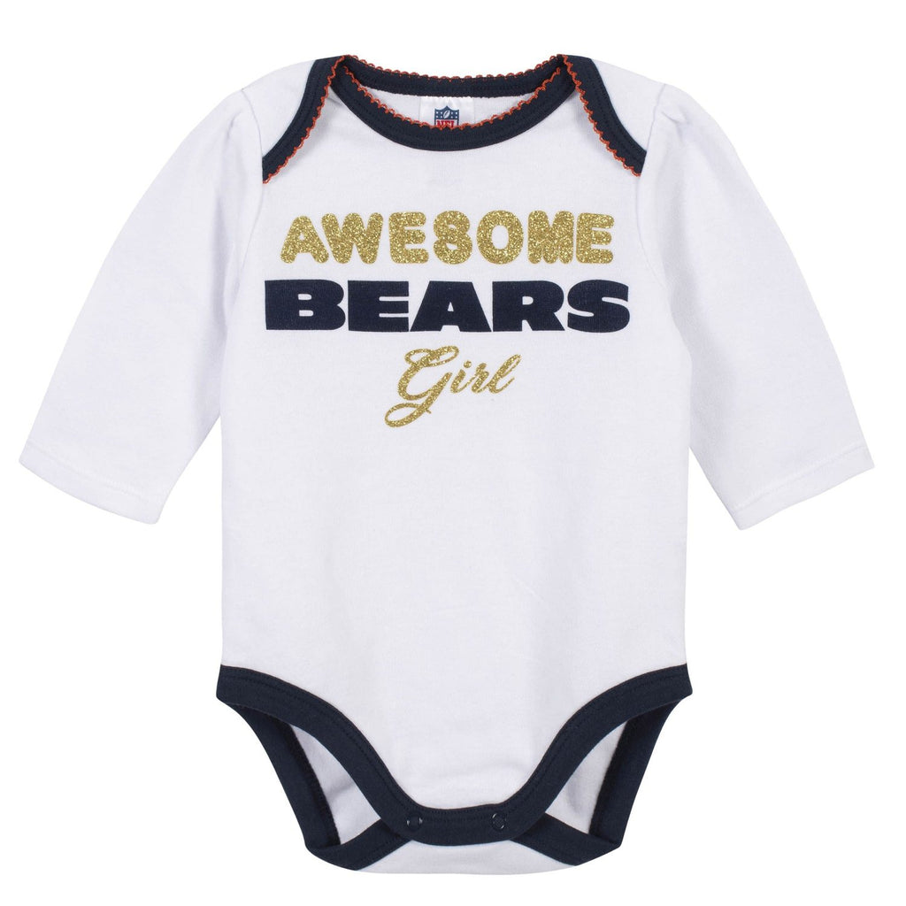 CONJUNTO DE PIJAMA DE 3 PIEZAS CON PIES DE CHICAGO BEARS NIÑA RECIÉN NACIDA