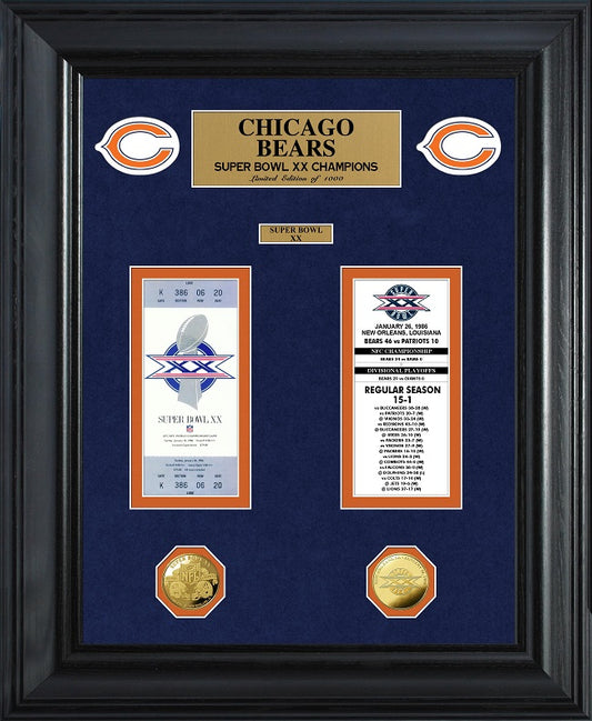 CHICAGO BEARS SUPER BOWL CHAMPIONS DELUXE GOLD COIN TICKET COLLECTION