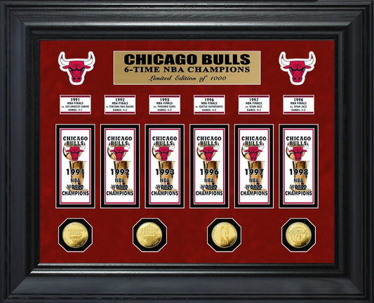 CHICAGO BULLS 6-TIME NBA CHAMPIONS DELUXE GOLD COIN & BANNER COLLECTION
