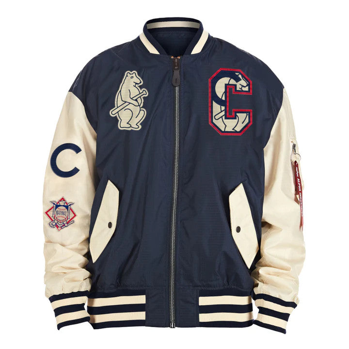 CHICAGO CUBS NEW ERA ALPHA INDUSTRIES TEAM COOP REVERSIBLE BOMBER JACKET