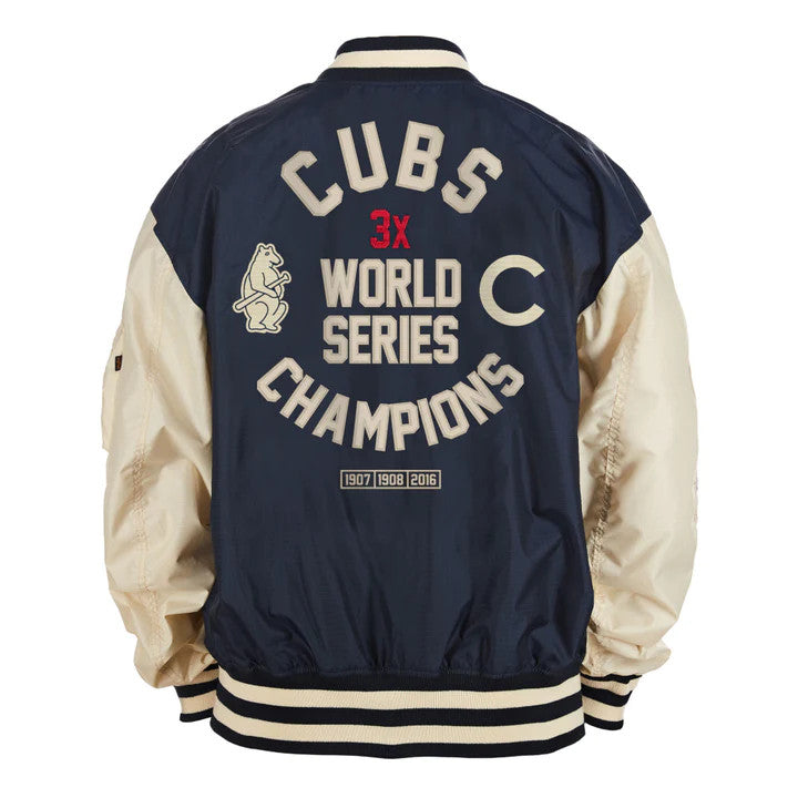 CHICAGO CUBS NEW ERA ALPHA INDUSTRIES TEAM COOP REVERSIBLE BOMBER JACKET