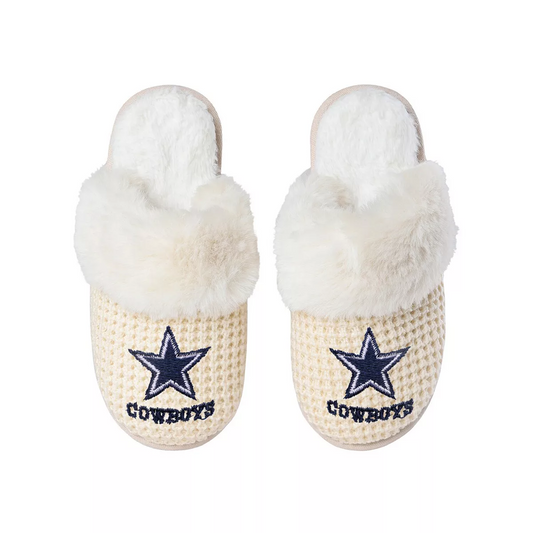 DALLAS COWBOYS WOMEN'S CREAM FAUX FUR SLIPPER