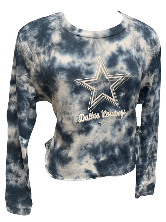 CAMISETA CORTA DE MANGA LARGA PARA MUJER DALLAS COWBOYS TIE DYE