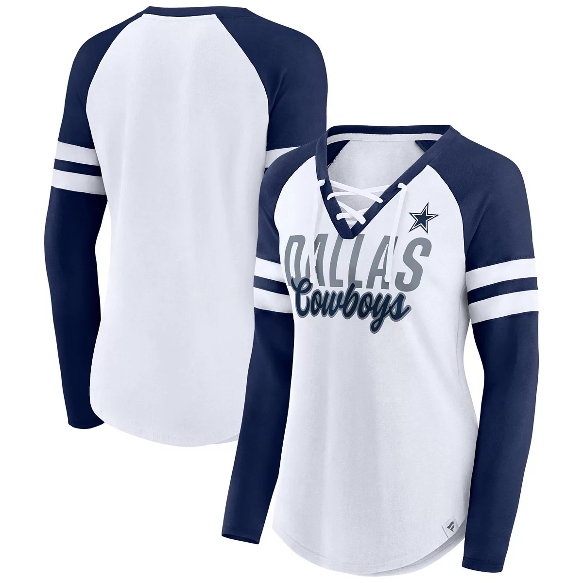 DALLAS COWBOYS WOMEN'S TRUE TO FORM LACE-UP V-NECK  LONG SLEEVE