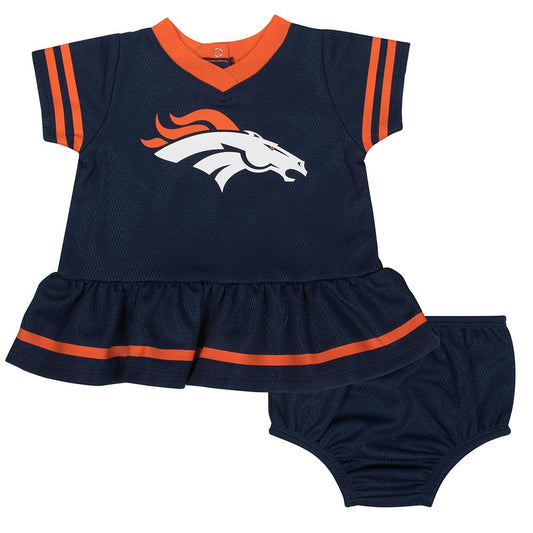 CONJUNTO DE VESTIDO Y PAÑAL INFANTIL DENVER BRONCOS