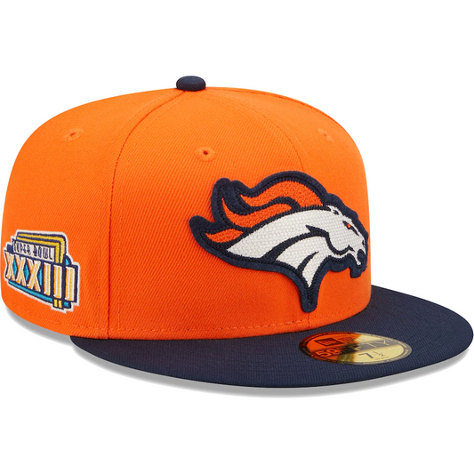 DENVER BRONCOS LETTERMAN 59FIFTY FITTED HAT - ORANGE/NAVY