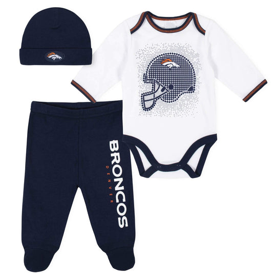 DENVER BRONCOS NEWBORN 3-PIECE FOOTED PAJAMA SET