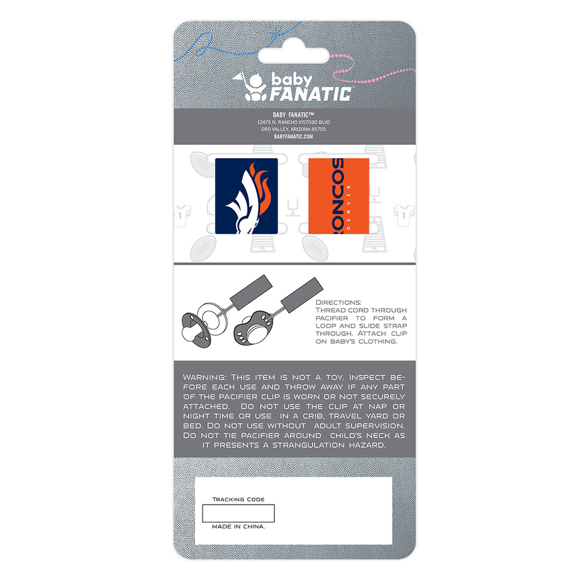 DENVER BRONCOS PACIFIER CLIP SET