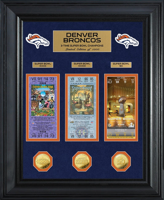 COLECCIÓN DE BOLETOS CON MONEDAS DE ORO DELUXE DE LOS CAMPEONES DEL SUPER BOWL DE LOS DENVER BRONCOS