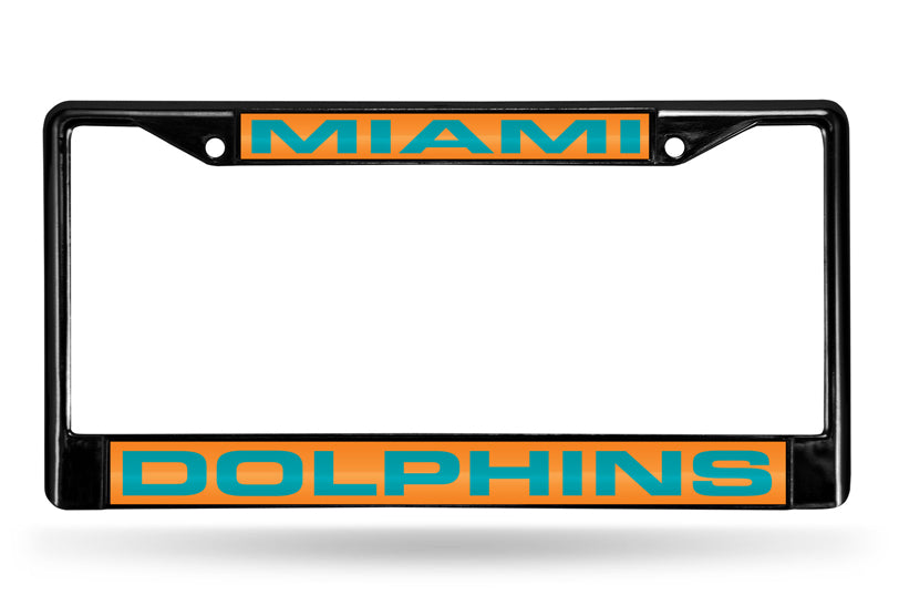 MIAMI DOLPHINS BLACK LASER LICENSE PLATE FRAME