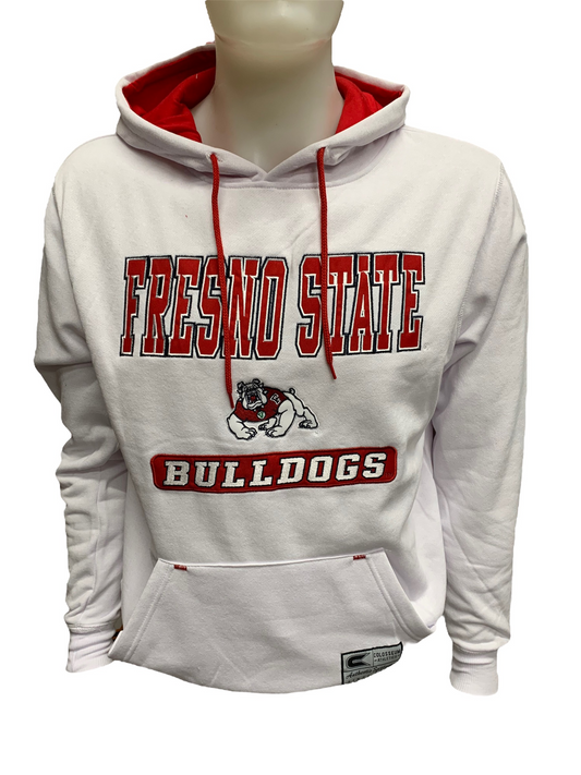 SUDADERA CON CAPUCHA Y BECA PARA HOMBRE BULLDOGS DEL ESTADO DE FRESNO - BLANCO