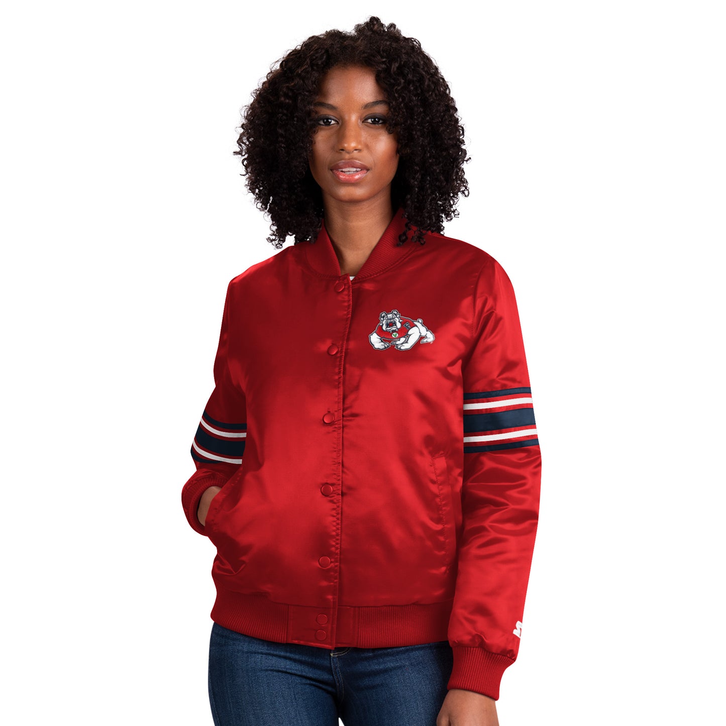 CHAQUETA DE SATÉN PARA MUJER FRESNO STATE BULLDOGS LINE UP