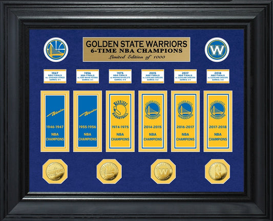 GOLDEN STATE WARRIORS 5 VECES CAMPEONES DE LA NBA COLECCIÓN DELUXE DE MONEDAS DE ORO Y BANDERA