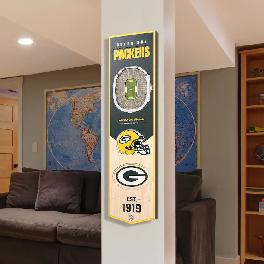 GREEN BAY PACKERS 3D STADIUM VIEW BANNER DE MADERA