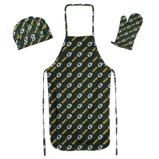 GREEN BAY PACKERS 3PC SET APRON MITT HAT SET