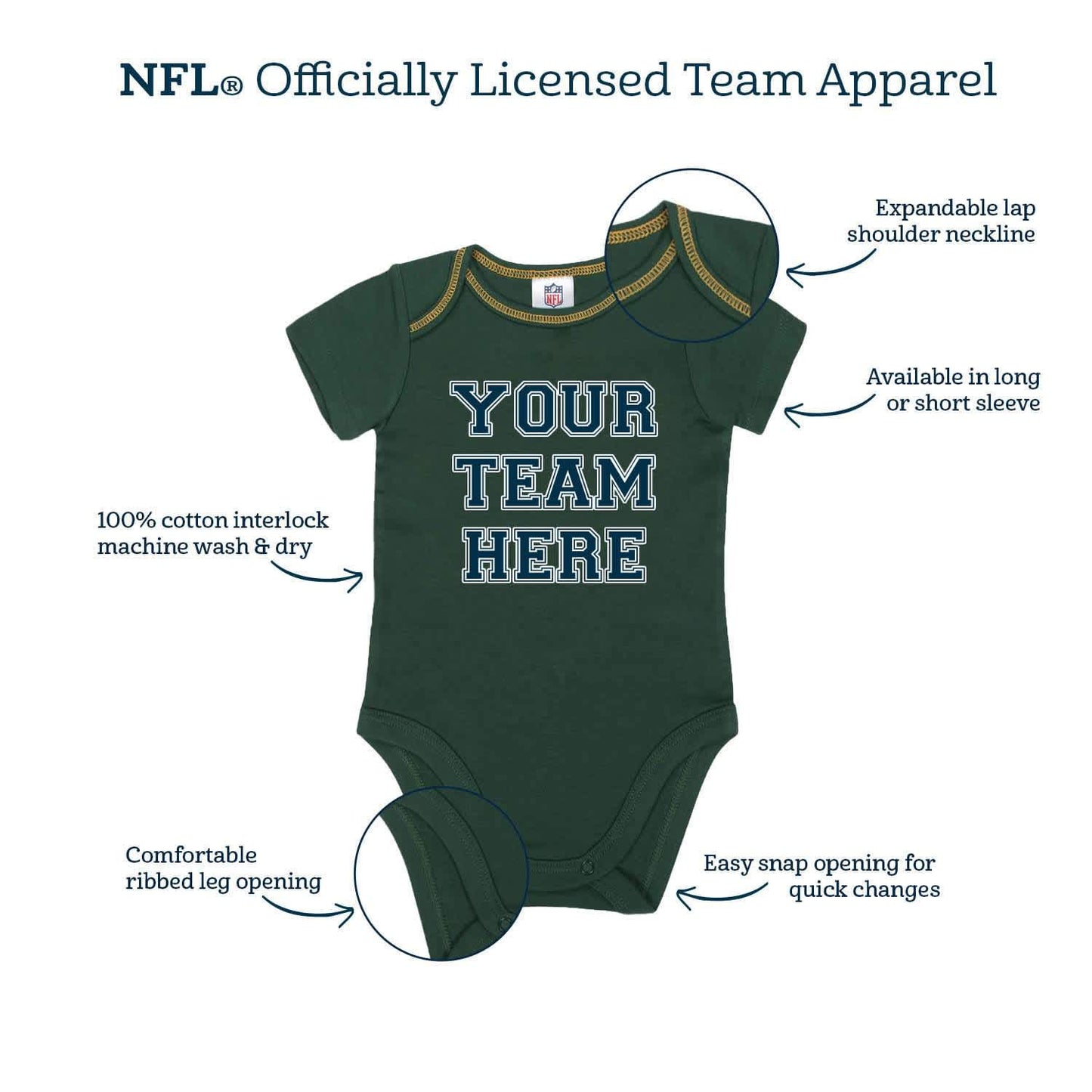 BODY INFANTIL NIÑA GREEN BAY PACKERS PACK DE 3