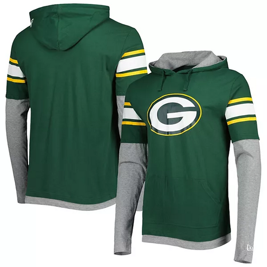 GREEN BAY PACKERS MEN'S LONG SLEEVE 2-TONE HOODIE SWEATSHIRT