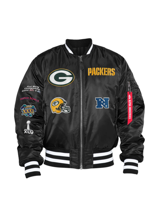 GREEN BAY PACKERS MEN'S NEW ERA ALPHA INDUSTRIES REVERSIBLE BOMBER JACKET