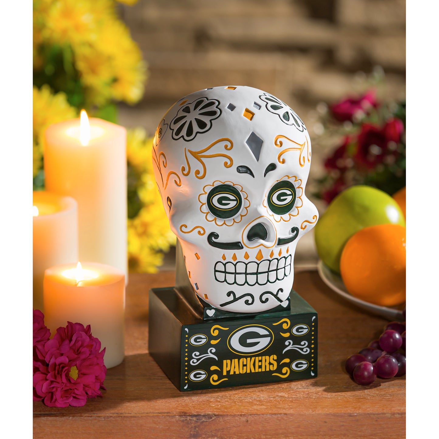 GREEN BAY PACKERS SUGAR SKULL HEAD