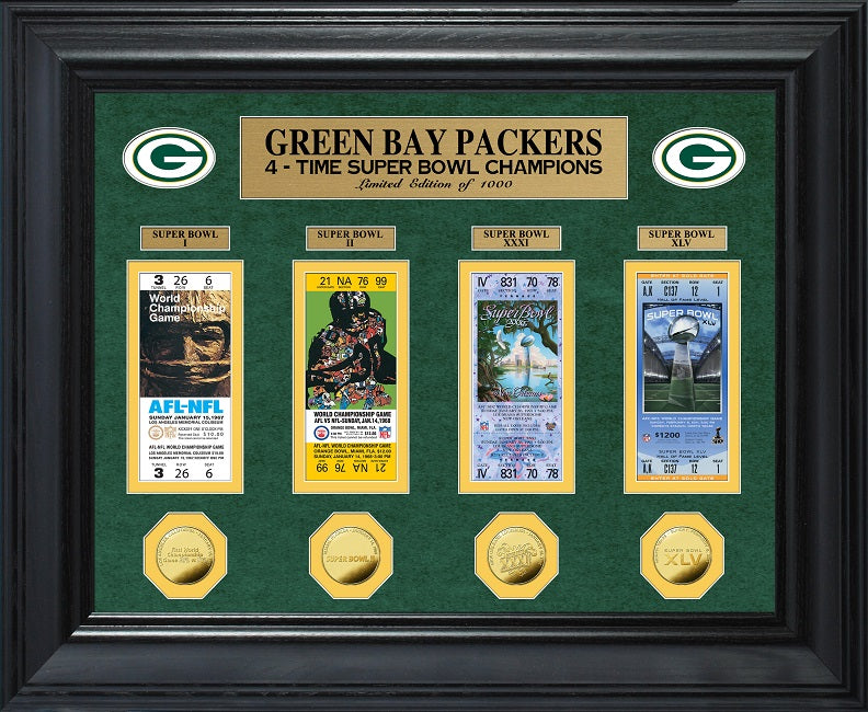 GREEN BAY PACKERS SUPER BOWL CHAMPIONS COLECCIÓN DE BOLETOS DE MONEDAS DE ORO DELUXE