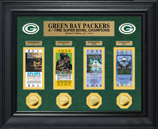 GREEN BAY PACKERS SUPER BOWL CHAMPIONS DELUXE GOLD COIN TICKET COLLECTION