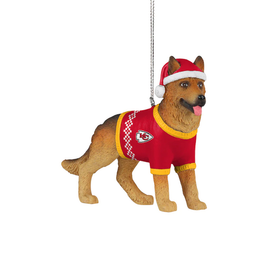 KANSAS CITY CHIEFS GERMAN SHEPHERD CHRISTMAS ORNAMENT