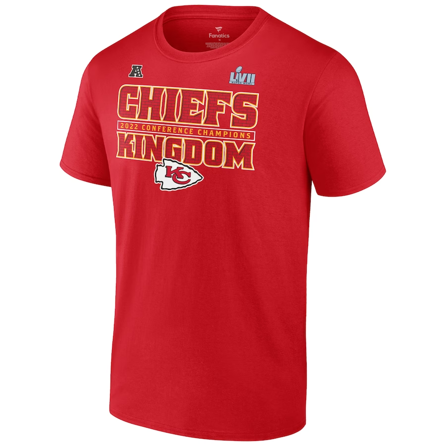 CAMISETA CON LEMA DEL EQUIPO DE CAMPEONES DE LA CONFERENCIA DE LA AFC 2022 PARA HOMBRE DE KANSAS CITY CHIEFS