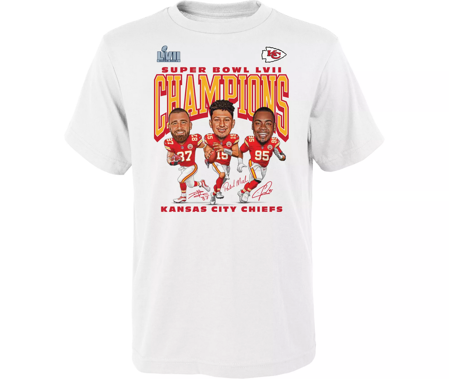 KANSAS CITY CHIEFS HOMBRE SUPER BOWL LVII CHAMPIONS CARICATURA CAMISETA