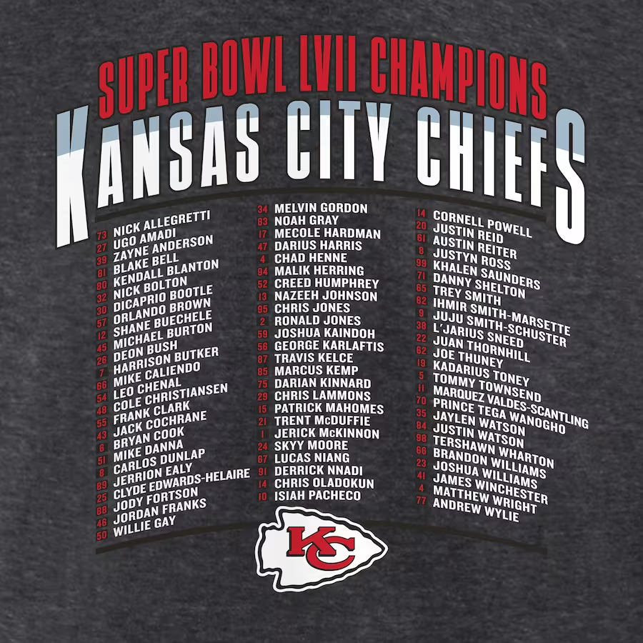 KANSAS CITY CHIEFS HOMBRE SUPER BOWL LVII CHAMPIONS HECHO LA CAMISETA DE CORTE