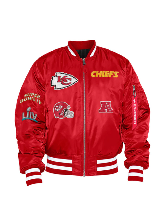 KANSAS CITY CHIEFS NEW ERA ALPHA INDUSTRIES REVERSIBLE BOMBER JACKET