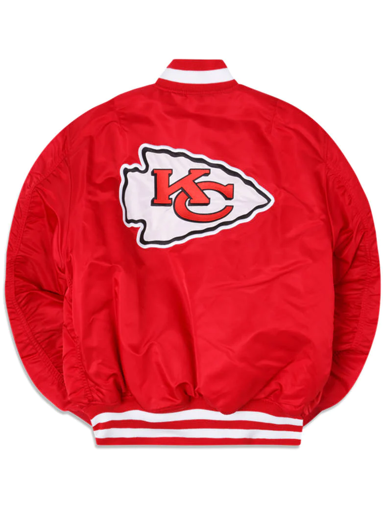 KANSAS CITY CHIEFS NEW ERA ALPHA INDUSTRIES REVERSIBLE BOMBER JACKET