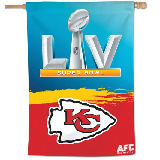 KANSAS CITY CHIEFS SUPER BOWL LV 28"X40" BANDERA VERTICAL DE LA CASA