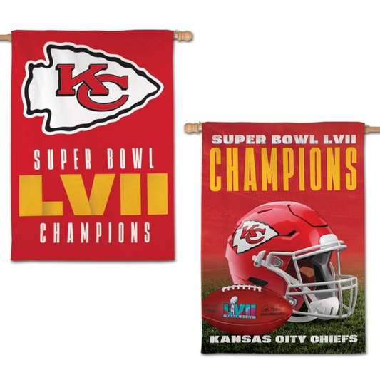 KANSAS CITY CHIEFS SUPER BOWL LVII CHAMPIONS BANDERA VERTICAL DE 2 LADOS 28" X 40"