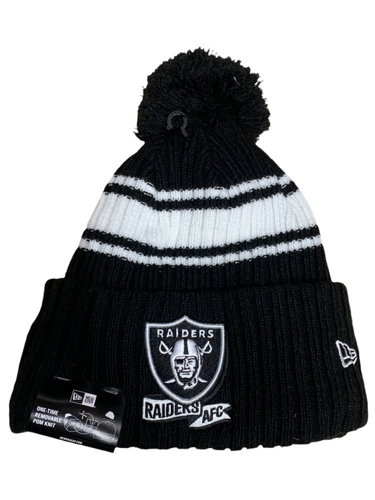 LAS VEGAS RAIDERS 2022 SIDELINE SPORT CUFFED POM KNIT -BLACK/WHITE