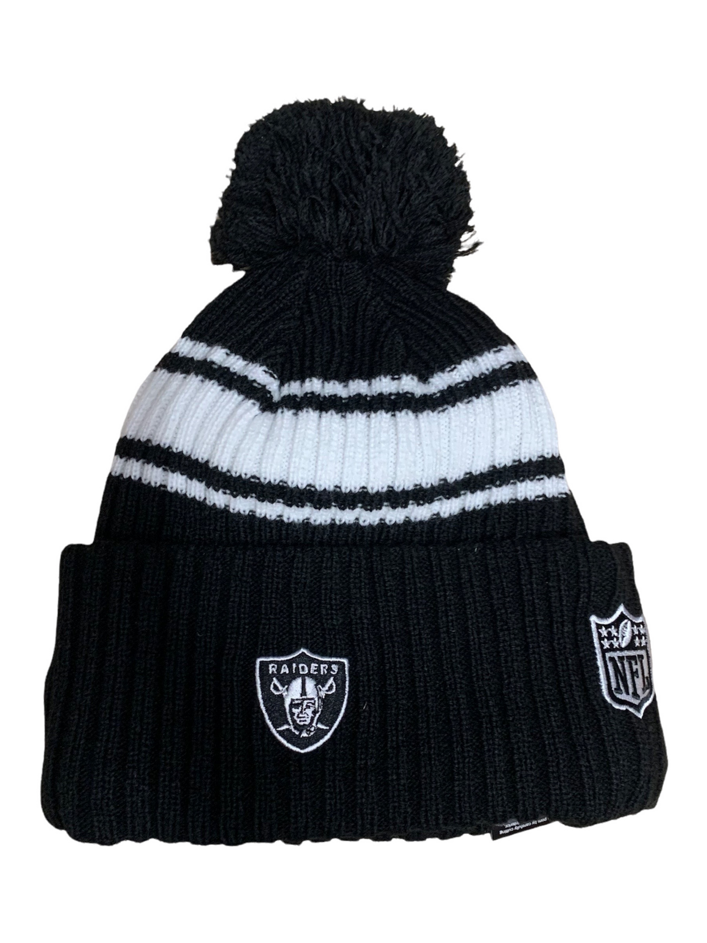 LAS VEGAS RAIDERS 2022 SIDELINE SPORT CUFFED POM KNIT -BLACK/WHITE
